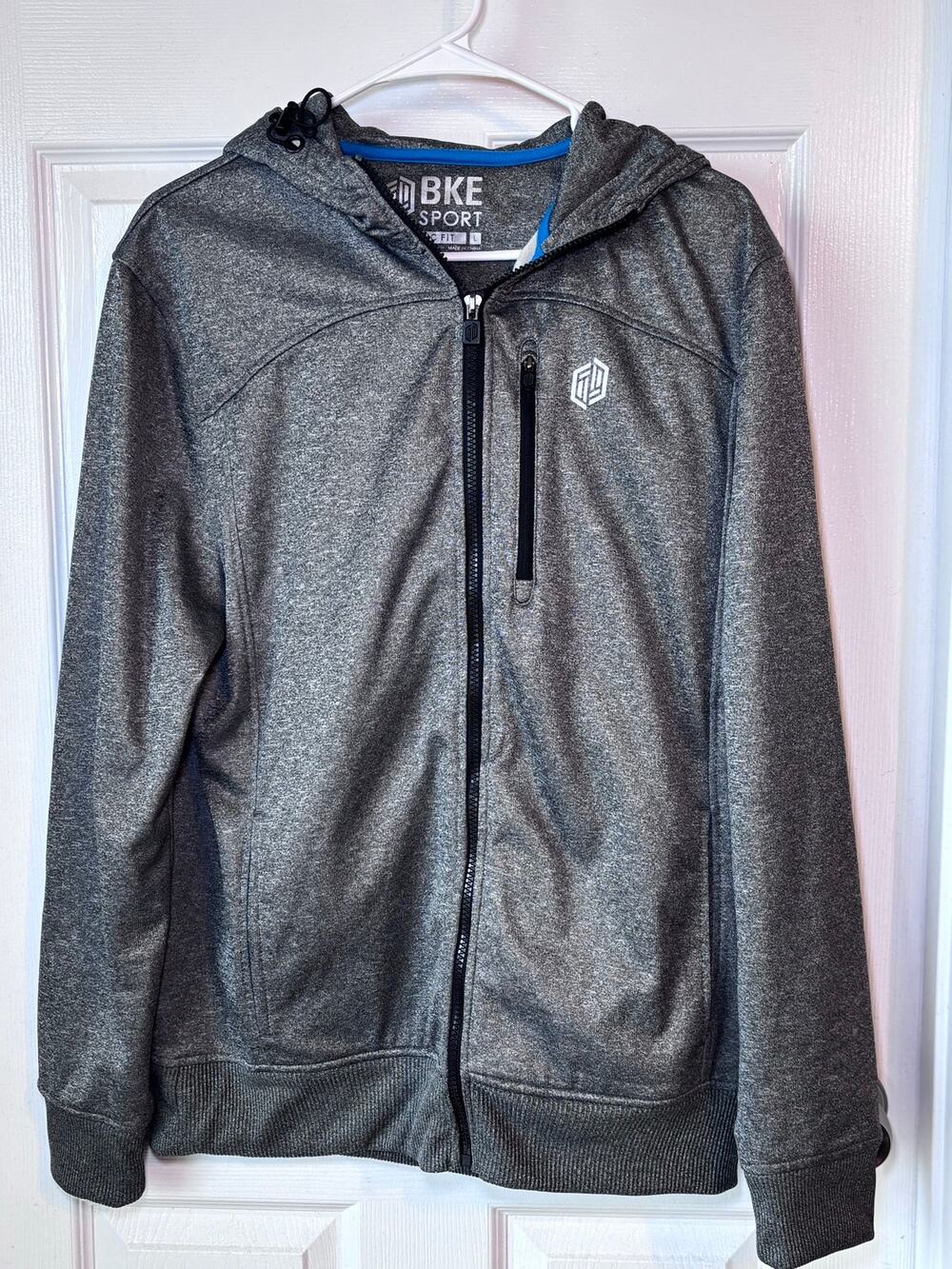 BKE Sport Men’s Large Gray Athletic Fit Full Zip Hooded Jacket